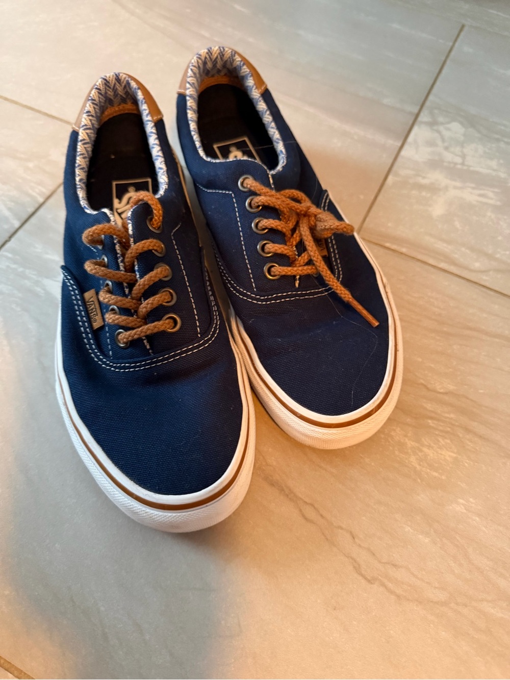 Vans Navy Canvas Sneakers with Tan Laces
